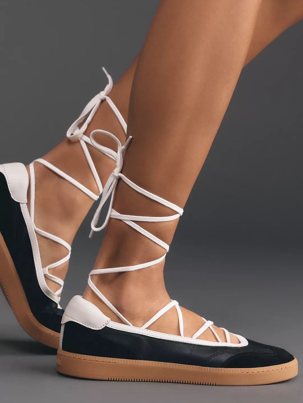 Nyomie Dolce Vita Black and White Lace-Up Ballet Sneakers